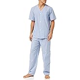 Fruit of the Loom mens Broadcloth Short Sleeve Top and Long Pants Pajama Set