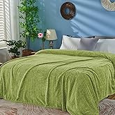 inhand Sage Green Fleece Queen Blanket for Bed, Super Soft Flannel Cozy Blankets for Adults, Lightweight Leaves Pattern Fuzzy Blanket for Office,Warm Plush Blankets for All Season, 90x90 Inches