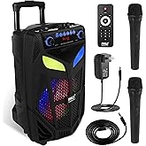 Portable Bluetooth PA Speaker System - 600W 10” Outdoor BT Speaker - Includes 2 Wireless Microphones, Party Lights, USB SD Card Reader, FM Radio, Rolling Wheels - Remote Control - Pyle PPHP101WMB