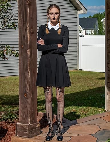TORARY Wednesday Addams Costume Women's Long Sleeve White Collar