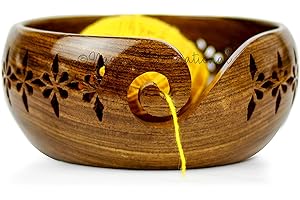 Nagina International Rosewood Crafted Wooden Yarn Storage Bowl With Carved Holes & Drills | Knitting Crochet Accessories (Small)