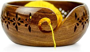 Rosewood Crarfted Wooden Yarn Storage Bowl Knitting Crochet...