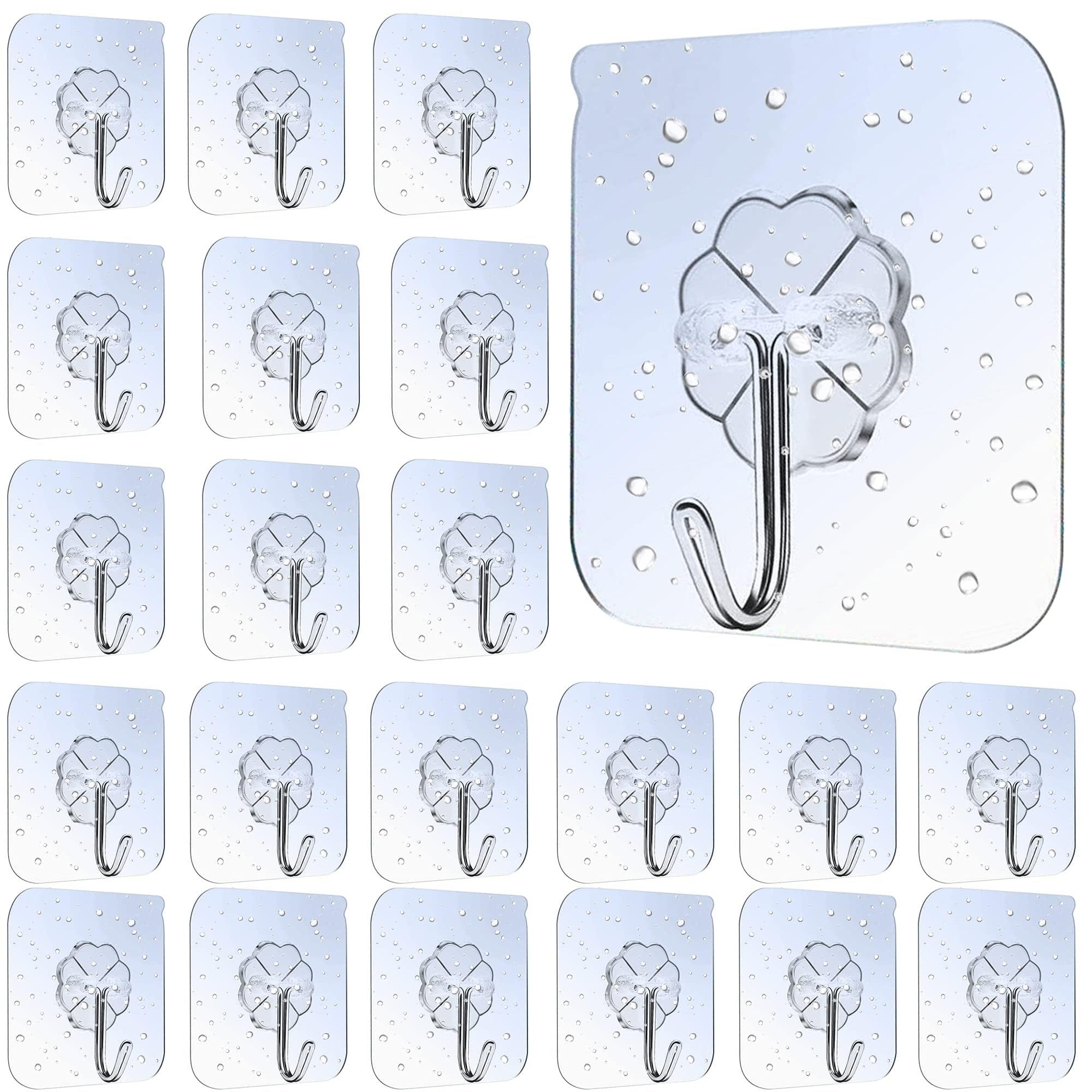 Lamondre 30 Pcs Sticky Hooks for Hanging, Transparent Self Adhesive Hooks for Wall, Bathroom, Kitchen