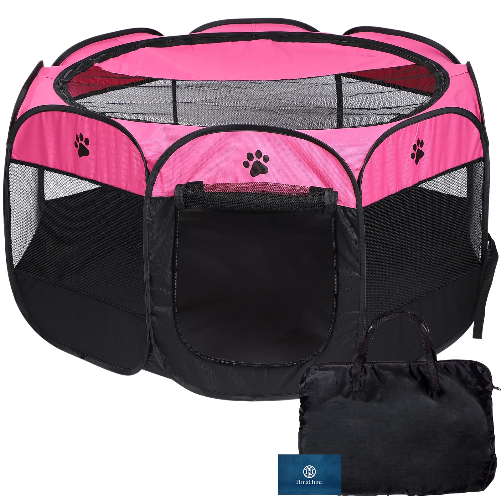 HinaHima 折りたたみ式 ペットサークル 収納バッグ付き 組み立て不要 猫 犬用 ケージ 幅114cm×高さ58cm (ＸＬ, ピンク)商品画像