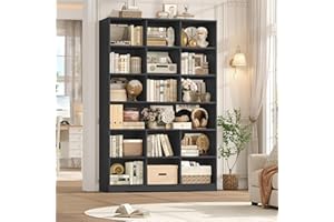 FINETONES 76” Tall Bookshelf with Storage, 6 Tier Black Bookcase with 16 Open Display Shelves, Triple Wide Large Bookshelves 