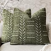 vivrudil Home Décor Decorative Boho Accent Chenille Throw Pillow Covers Textured Neutral Cushion Covers Soft Farmhouse Pillowcase for Couch Sofa Bed Living Room, 18×18 Inch, Set of 2, Olive Green