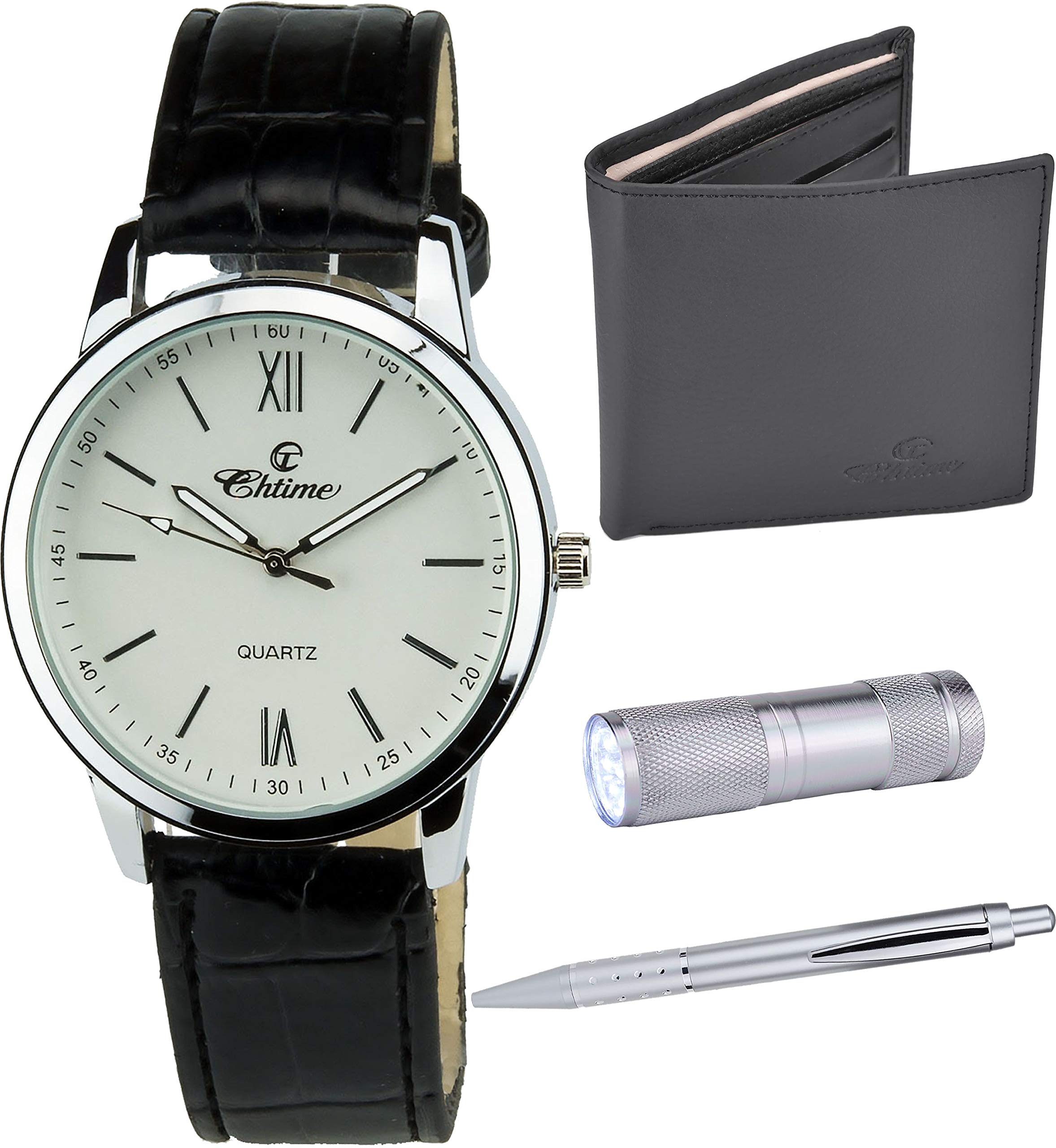 Gift Set Men's Watch White - LED Lamp LED - Wallet - Pen