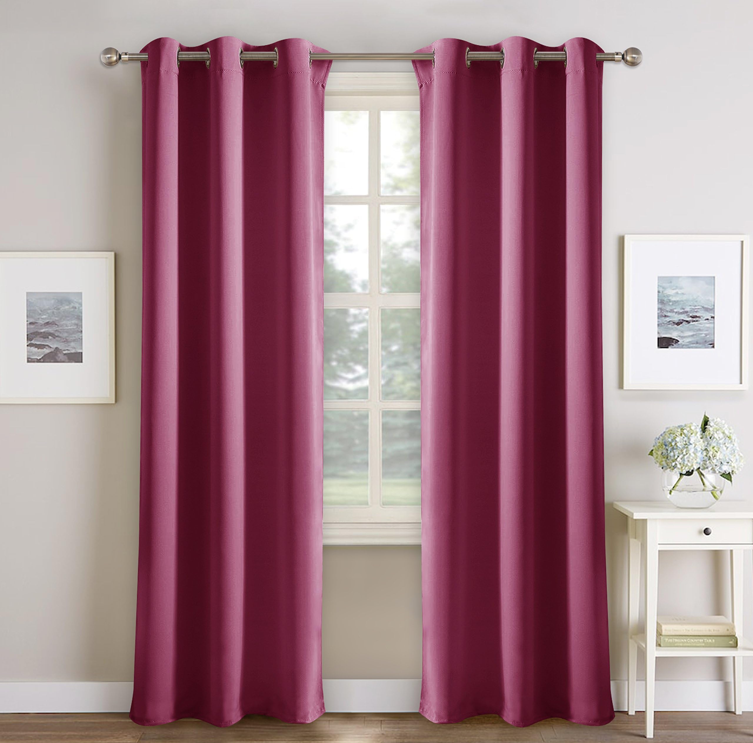 PONYDANCE Thermal Insulated Eyelet Blackout Curtains - PONY DANCE W 42Inch by D 84Inch (2 Panels, Rose) Window Treatment Super Soft Thermal Insulated Blackout Curtains for Bedroom/Hotel