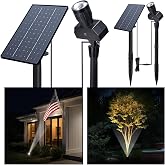 Varmtalys Solar Spot Lights Outdoor, Adjustable Beam Focus Uplights for Trees, Waterproof Separate Panel Bright Spotlight, LED Warm White &amp; Daylight Selectable for House Exterior Flag 2 Pack