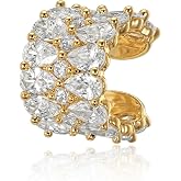 Gold Ear Cuff for Women, 14K Gold Plated Single Non-Pierced Earring with Micro-Pave Cubic Zirconia Adjustable Open Ear Clip for Daily Wear &amp; Special Occasions