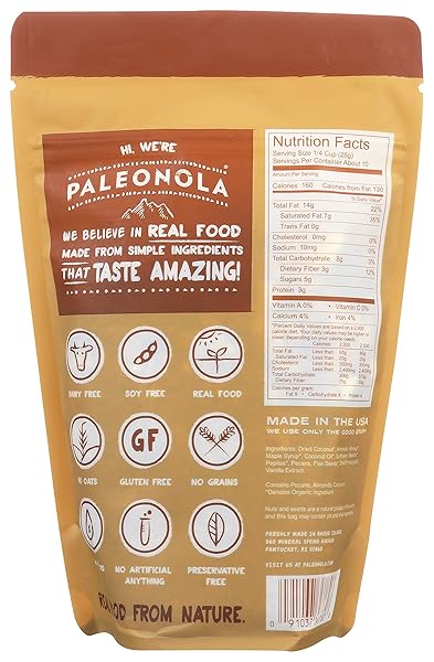 PALEONOLA PINA COLADA GRAIN FREE GRANOLA, 10 OZ RESEALABLE BAG (PACK OF 1) – GRAINLESS PALEO GRANOLA BLENDED WITH DRIED COCONUT, NUTS, SEEDS & PINEAPPLES – LOW CARB GLUTEN & DAIRY FREE, NON-GMO SNACK