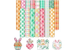 HTVSTD Summer Plaid Heat Transfer Vinyl - 16 Sheets 12''x10'' Colorful Gingham HTV for T-Shirts, DIY Crafts, Summer Fashion f