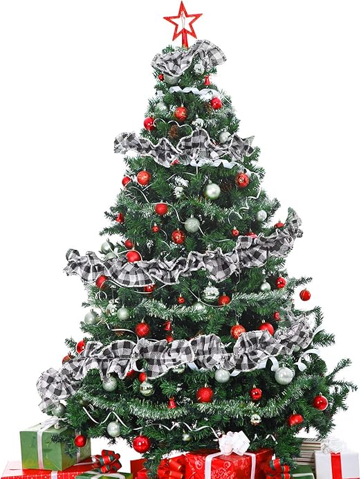 Download Amazon Com Tatuo 4 Rolls Plaid Hanging Ribbon Rustic Craft Ribbon Christmas Wrapping Ribbon For Christmas Crafts Decoration Floral Bows Craft 9 Feet Black And White Home Kitchen PSD Mockup Templates