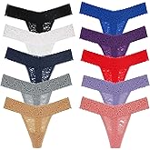 Yuamose Lace Thongs For Women Plus Size Sexy Underwear T Back Stretch Womens Thongs Underwear 5/6/10 Pack