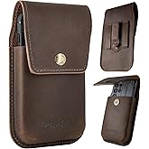 TarbicGear Leather Cell Phone Holster for Men, Universal Leather Phone Case Waist, iPhone 16 Pro Max Belt Holder, S23 Ultra Belt Clip Pouch, Dark Brown Color