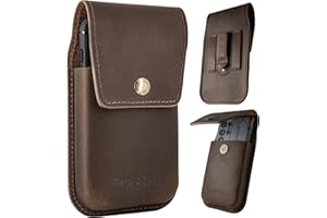TarbicGear Leather Cell Phone Holster for Men, Universal Leather Phone Case Waist, iPhone 16 Pro Max Belt Holder, S23 Ultra B