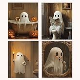 Poecinvi Vintage Funny Halloween Ghost Bathroom Canvas Wall Art Prints Set of 4, Funny Halloween Pumpkin Cute Ghost Toilet Posters Pictures Wall Decor for Bathroom Washroom Dorm, 8x10 Unframed
