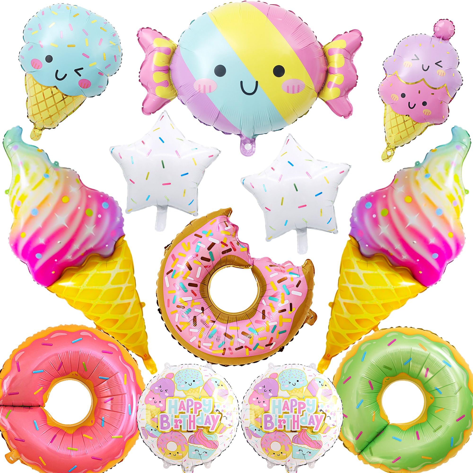 Photo 1 of 12 PCS Large Donut Candy Ice Cream Theme Balloons, Ice Cream Party Decorations, Foil Mylar Balloons for Summer, Hawaii, Birthday, Baby Shower Party Supplies