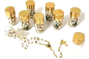 Ooki 12pcs White Gold St. Jude Judas Saint Scented Rosary In Glass Gold Jar Bottle Beads Red Beaded Rosary Crucifix Necklace Party Favors Baby Recuerdos De Mi Bautizo Baptism Communion