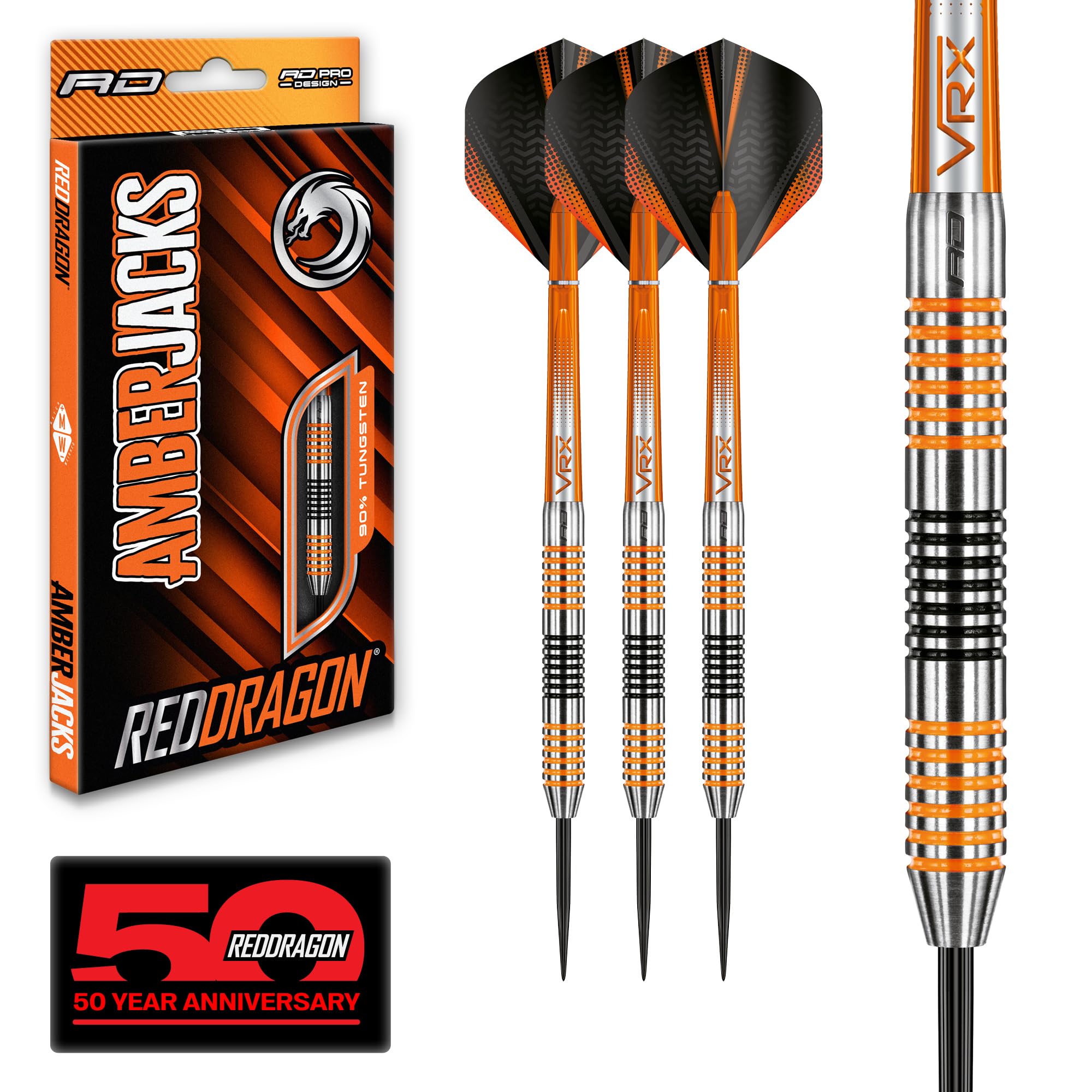 RED DRAGON Darts – Amberjack 4 Series 23g Steel Tip Dart Set with Dart Flights and Dart Shafts (Stems)