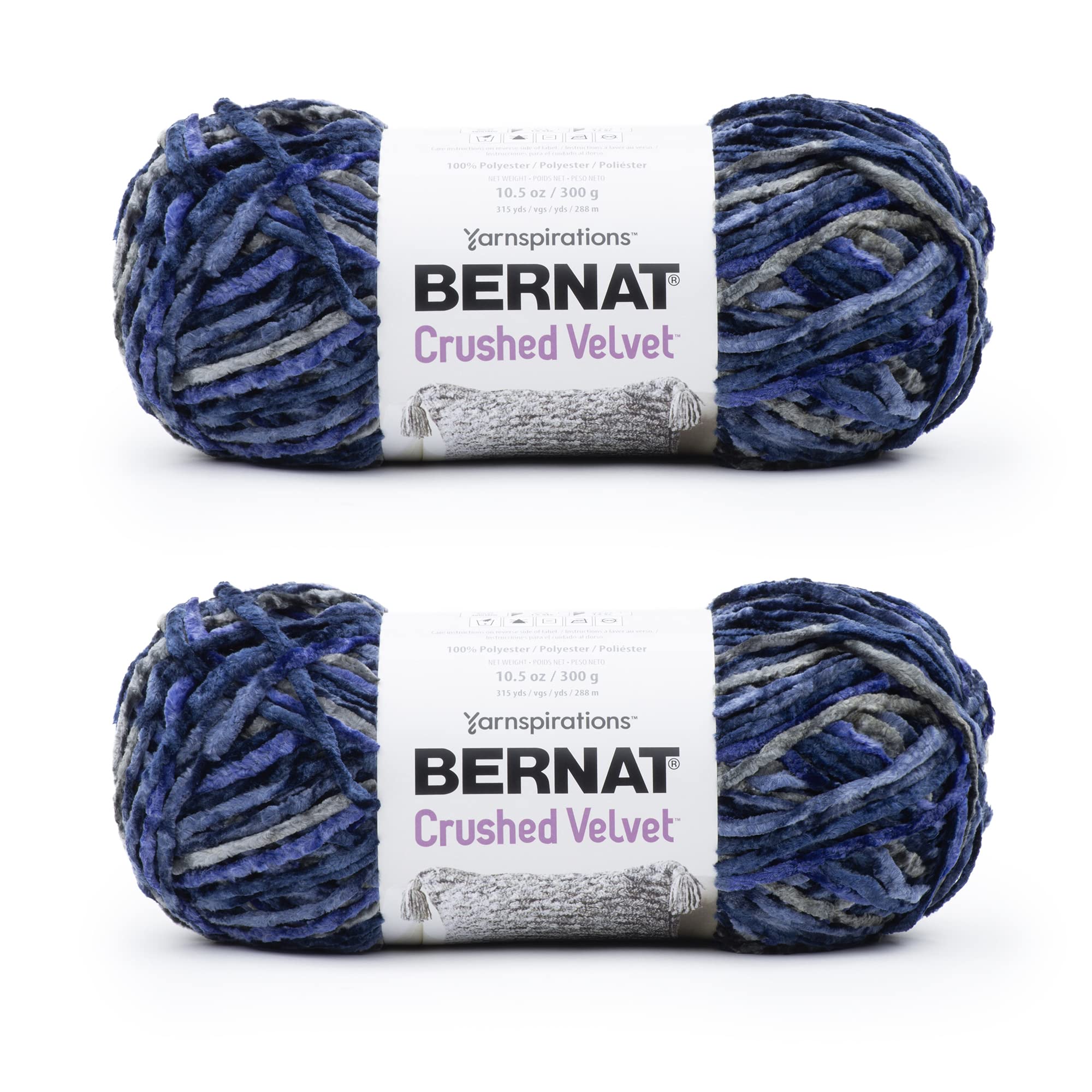 Bernat Crushed Velvet Navy Yarn - 2 Pack of 300g/10.5oz - Polyester - 5 Bulky - 315 Yards - Knitting/Crochet — image 1