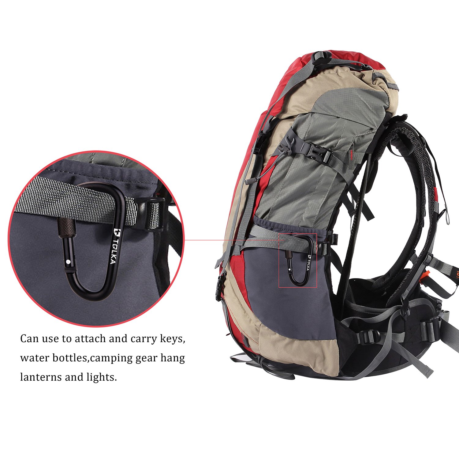 TOLKA Screw Lock Super Lightweight Carabiner Keychain Carabiner Clip D Ring Locking Carabiners 10 Piece for Outdoor Clipping, Camping, Hiking, Fishing (Black)