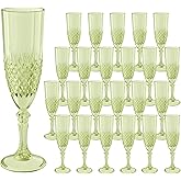 LEYIQU Plastic Champagne Flutes, Champagne Glasses Bulk, Reusable Unbreakable Acrylic Wine Glasses Goblets for Valentine’s Day Weddings Bachelor Parties Toasting (24, Green)