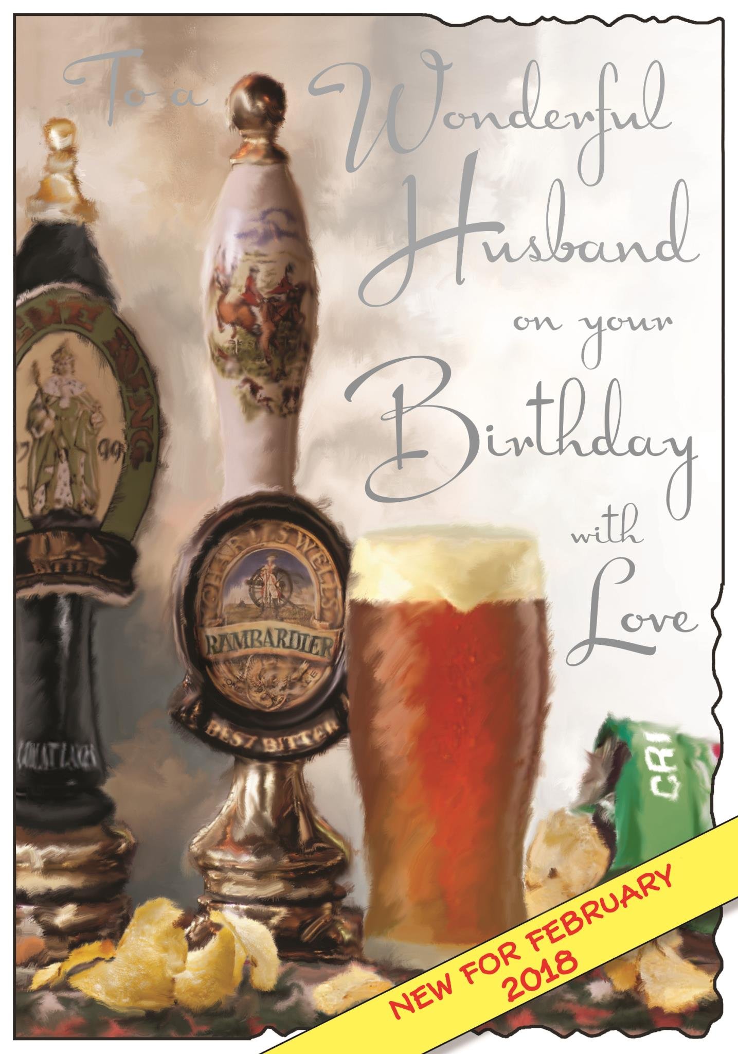 Husband Birthday Card - (JJ-V518) - Beer and Crisps - Velvet Range - Embossed and Foil Finish