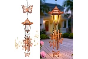 Large Solar Butterfly Wind Chimes, Gift for Women Mom Grandma Wife Sister Daughter Neighbor, Classic Bronze Wind Chimes With 