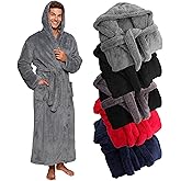 Ross Michaels Mens Luxury Robe Hooded Big and Tall - Long Plush Fleece Bath Robe with Hood and Pockets- Gift Men and Teens