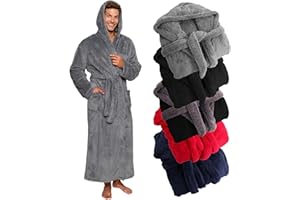 Ross Michaels Mens Luxury Robe Hooded Big and Tall - Long Plush Fleece Bath Robe with Hood and Pockets- Gift Men and Teens