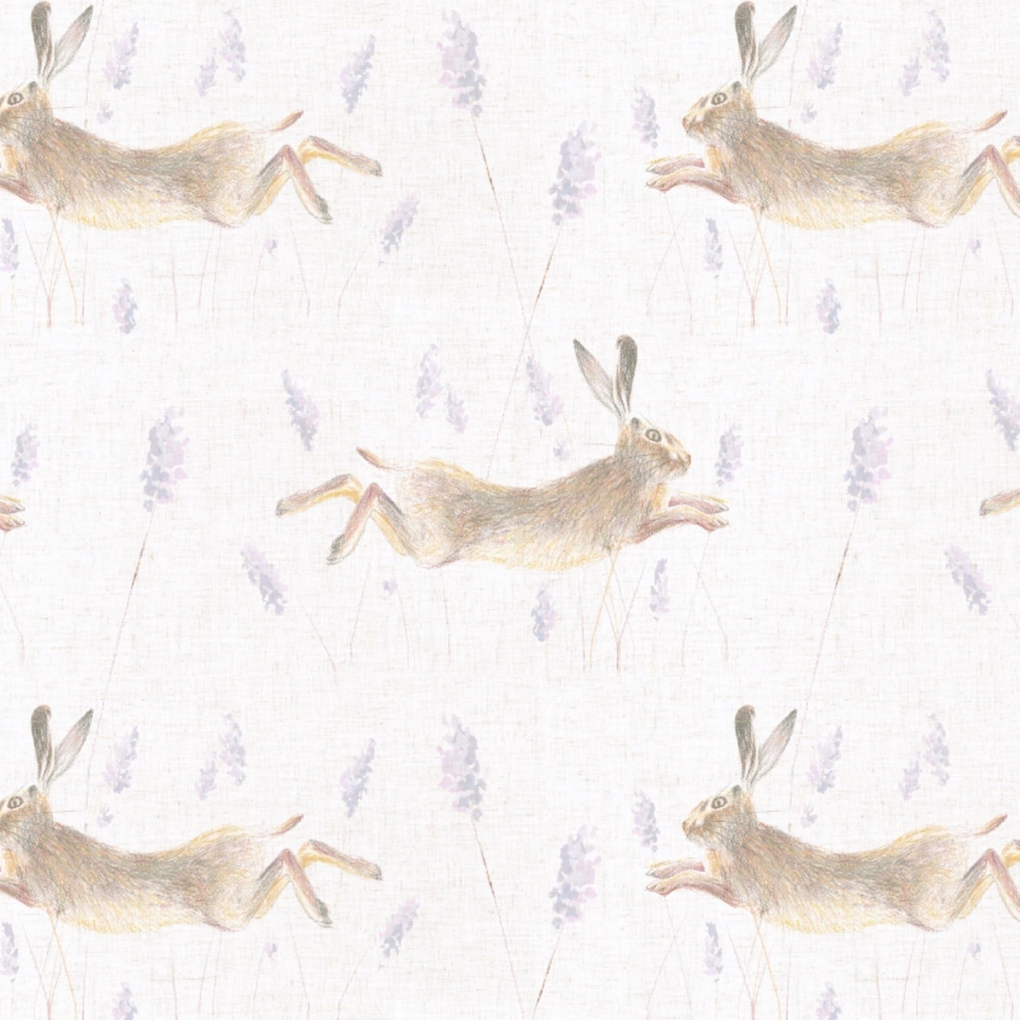 Leaping Hare from The Rural Range, Lavender and Purples, Cotton Linen Mix Fabric Sold by The metre