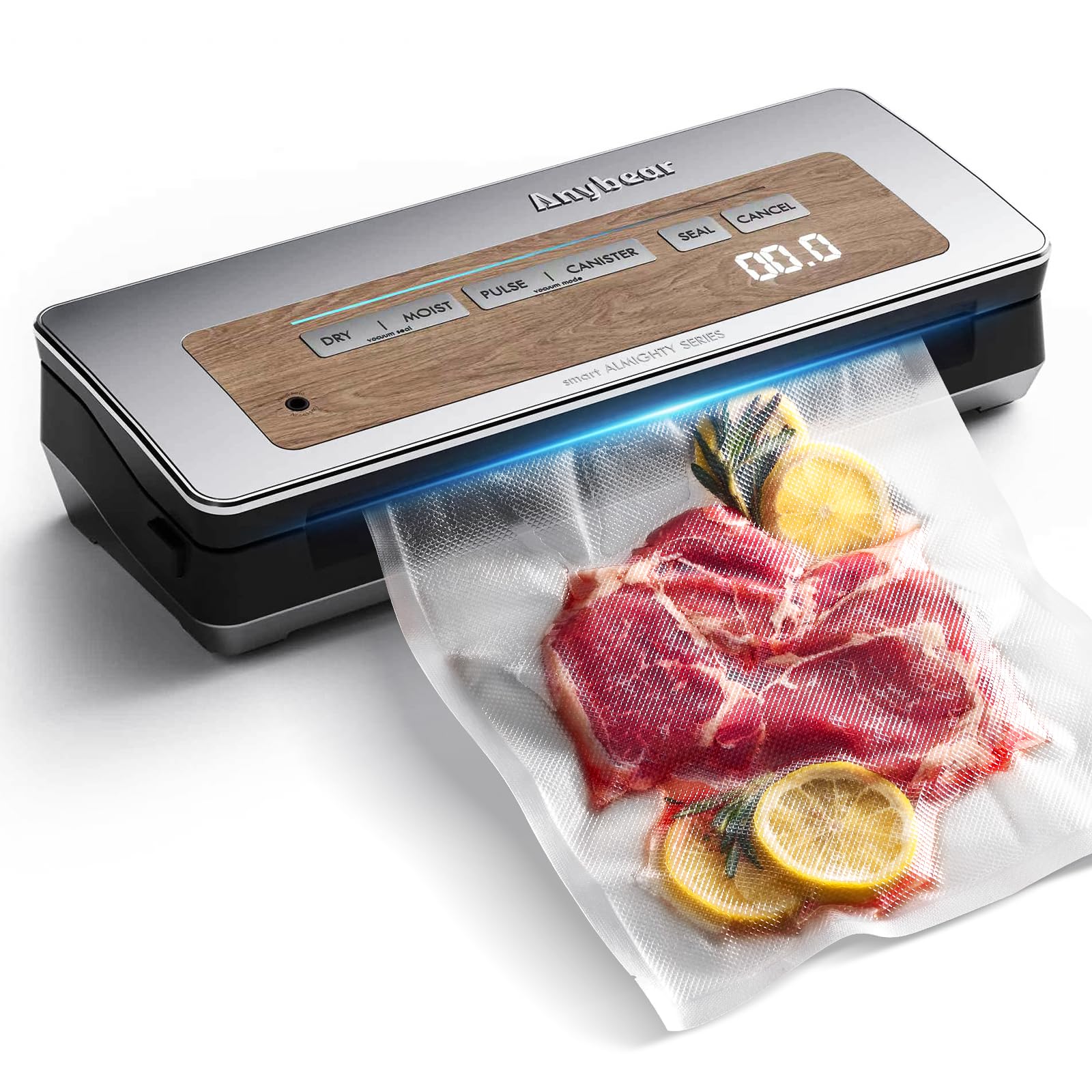 Photo 1 of Vacuum Sealer Machine, 90kPa 120W Wide Seal All-IN-1 Powerful Food Storage, Build-in Cutter | Bags Storage | Digital Countdown Display | 2 Bag Rolls and 5pcs Pre-cut Bags (Silver Wood Grain)