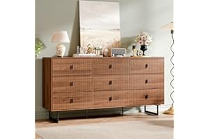 Chrangmay Modern Chest of Drawers with 9 Drawers,Deep Drawers,Clothes Organizer,Large Storage Cabinet for Living Room, Bedroom,Hallway,with Anti-Tipping Device, Walnut.