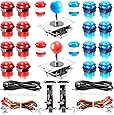 Easyget LED Arcade DIY Parts 2x Zero Delay USB Encoder + 2x 8 Way Joystick + 20x LED Illuminated Push Buttons for Mame Jamma Arcade Project Red + Blue Kits
