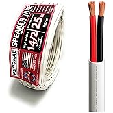 NATIONAL Wire&Cable - 14/2 Audiophile Speaker Wire (25 Feet) 14AWG Gauge - Made in USA - in Wall Audio Speaker Wire Cable/CL Rated/ETL Listed / 2 Conductors - OFC Oxygen-Free Copper, White 25ft