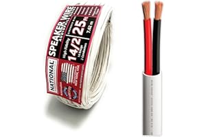 NATIONAL Wire&Cable - 14/2 Audiophile Speaker Wire (25 Feet) 14AWG Gauge - Made in USA - in Wall Audio Speaker Wire Cable/CL Rated/ETL Listed / 2 Conductors - OFC Oxygen-Free Copper, White 25ft