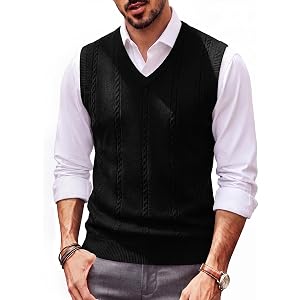 PJ PAUL JONES Mens Cable Knit Sweater Vest V Neck Sweater | V Neck Pullover Knitted,Breathable Stretchy Sweater Vest,Regular