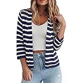 LOMON Shrug Cardigan for Women 3/4 Sleeve Casual Openwork Knit Sweater Tops Spring