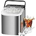 MAXEVE Ice Maker Countertop, 34LBs/24H Ice Machine, 2 Bullet Size, Fast Making 9Cubs in 5 Mins, Portable Ice Maker Machine with Self Cleaning, Ice Basket, Ice Scoop for Home/Office/Bar (Silver)