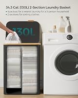 SONGMICS 130L Laundry Basket with Lid 2-Section Collapsible Oxford 600D view 3