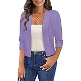 GoMamee Women's 3/4 Sleeve Cropped Cardigan Sweaters Open Front Bolero Short Shrugs S-XL