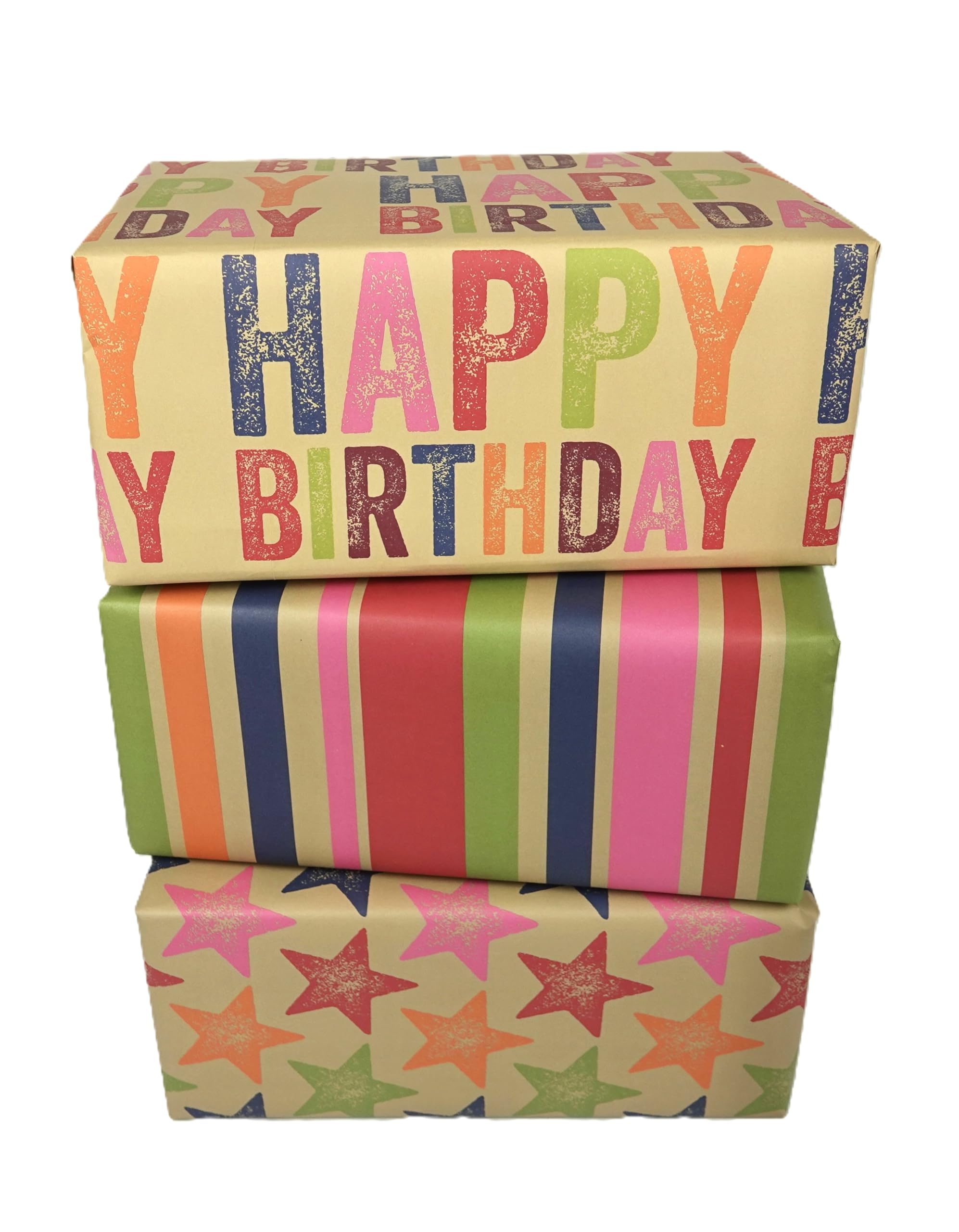 WRAPT Eco Birthday Wrapping Paper Large Quality Thick 50x70cm Present Sheets - UK Made - Recyclable Bright Scandi Gift Wrap (Scandi Birthday, 6 sheets)