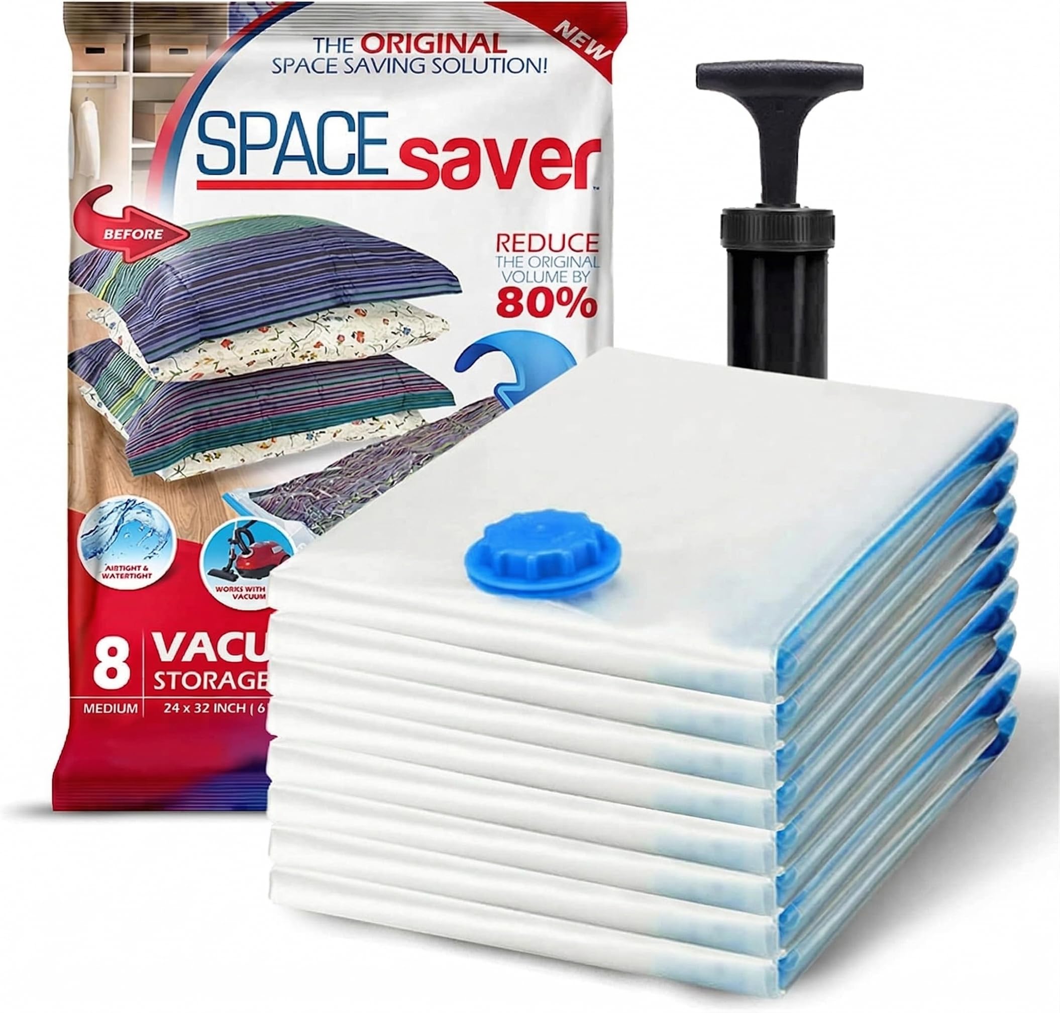 SpaceSaver Vacuum Storage Bags - Space Saver for Clothes and Bedding With Pump (Medium 8-Pack)
