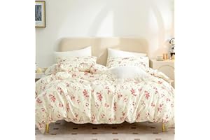 Jane yre Queen Duvet Cover Floral, Brushed Microfiber 3 Pieces Queen Bedding Set, Garden Style Flower Pattern Floral Duvet Set Queen, with Zipper Closure, Luxury Soft Breathable Comfy