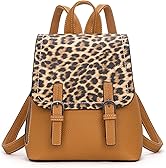 Montana West Brown Leopard Print Small Womens Backpack Purse Vegan Leather Colorblock Mini Backpack for Women Cute Convertible Shoulder Bag
