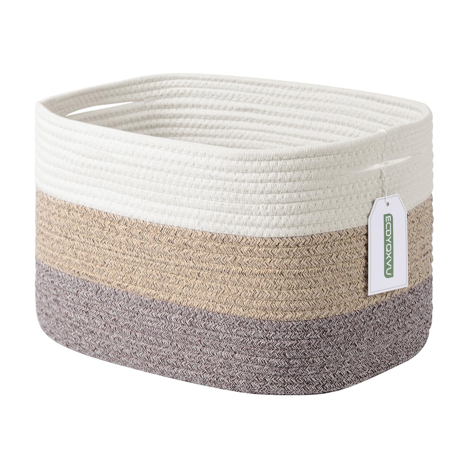 Photo 1 of ECDYQXVU Cotton Rope Storage Basket, 15x10x9 Inches, Woven Basket for Shelves, Clothes, Toys, Towels, Books, and Laundry, Durable and Stylish, White Brown (1 Pack)