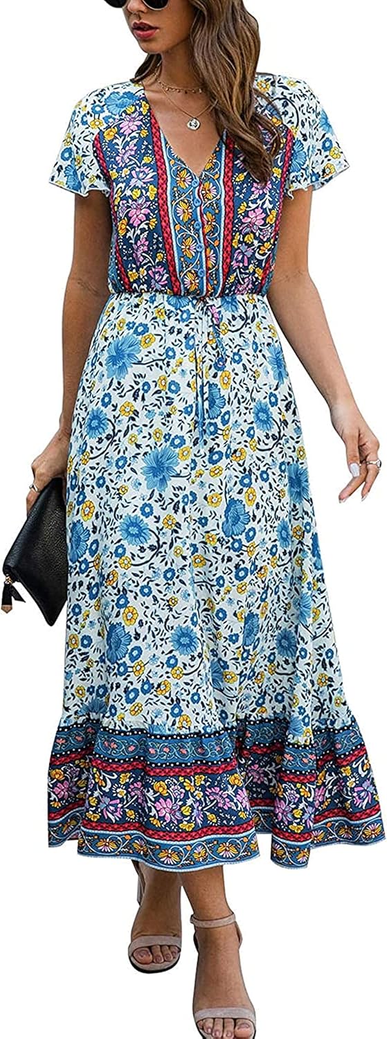Women's Floral Long Dresses Slim A line Beach Party