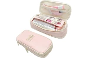 Biodulago Aesthetic Pencil Case Big Capacity Cute Kawaii Pencil Pouch Pen Bag for Teen Girls Adults (Pink)