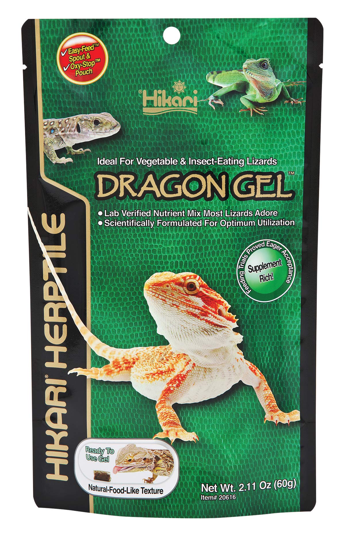 HIKARI Herptile Dragon Gel Reptile Food Complete Diet for Insect & Vegetable Eating Lizards, Live Feed Replacement for Bearded Dragons, Ocellated Lizards & Water Dragons